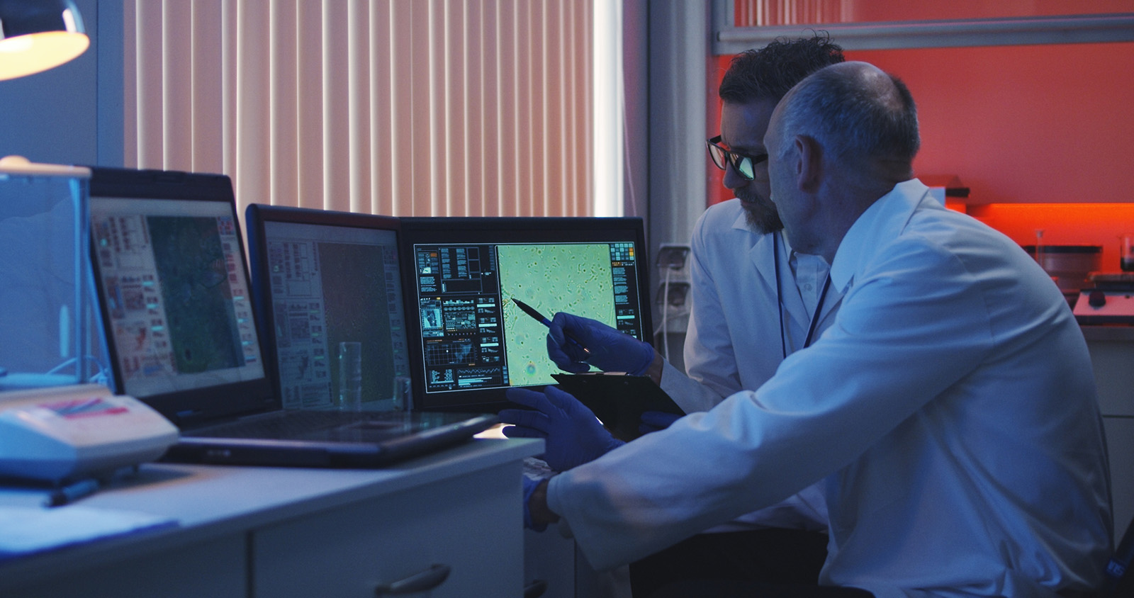 Scientist examining bioinformatics data